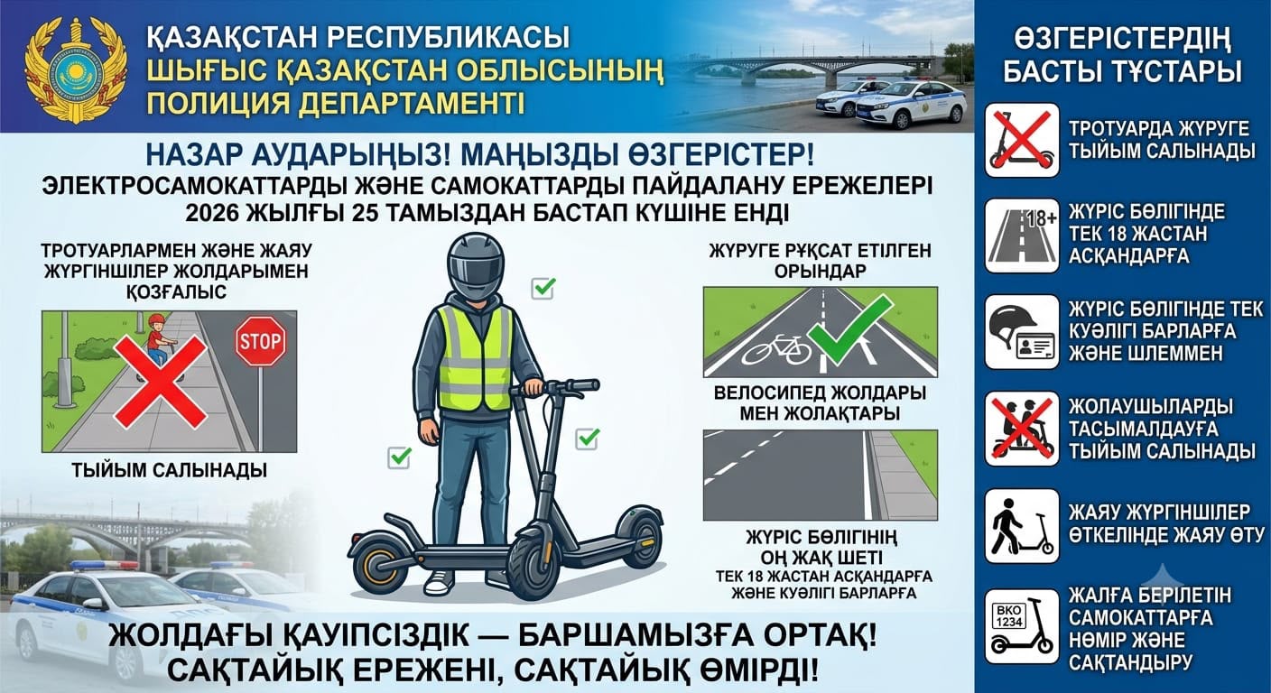 Самокаттар – жаңа ережелер бойынша!