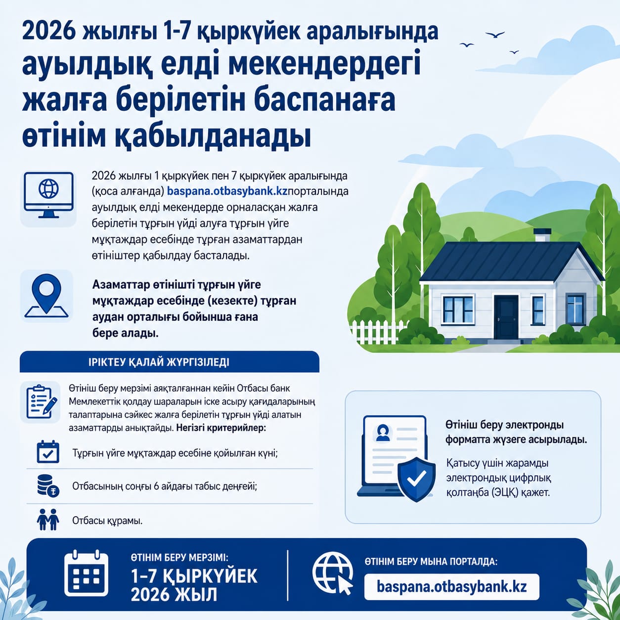 Ауылдық елді мекендердегі жалға берілетін тұрғын үйге өтінім қабылдау басталады