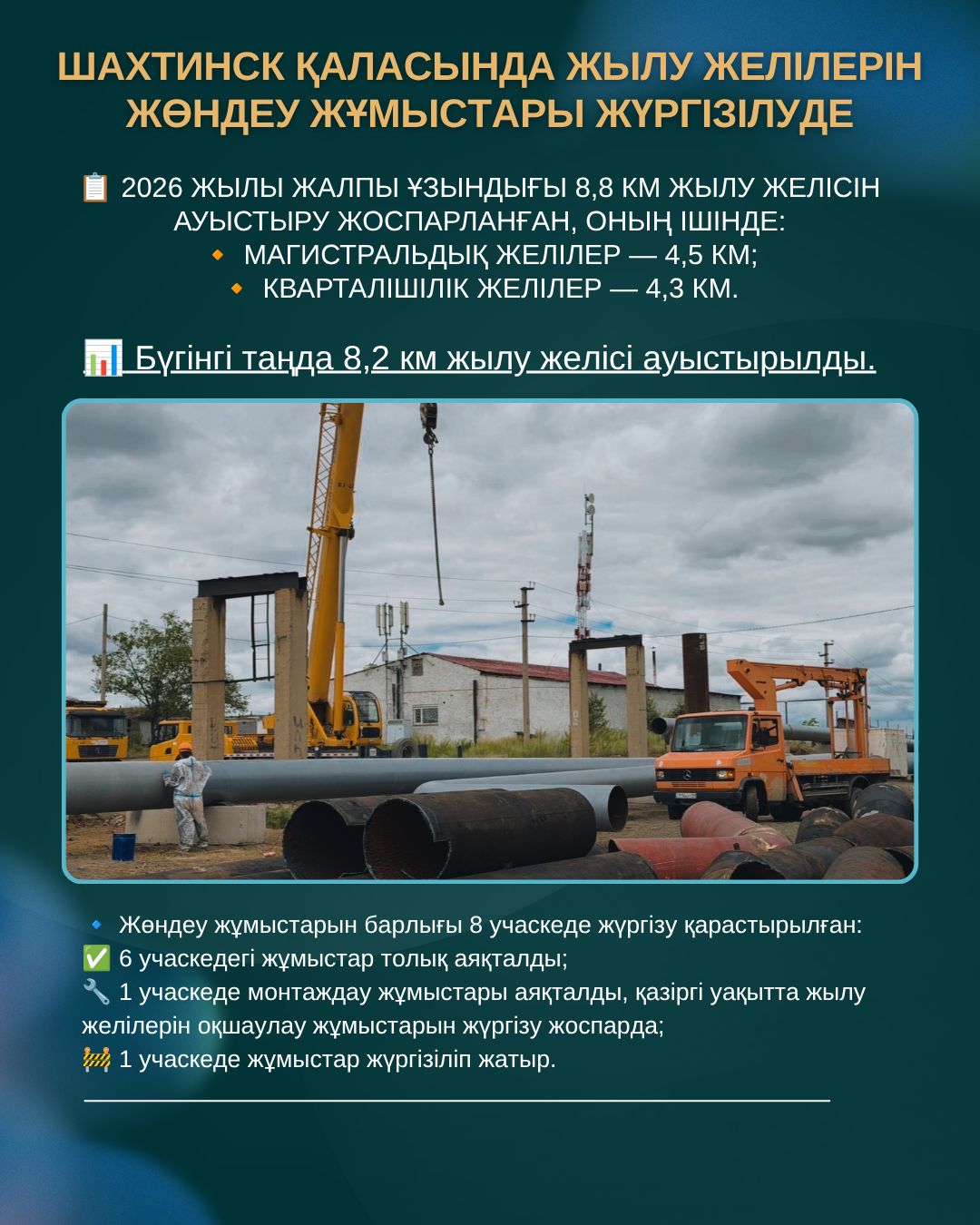 ШАХТИНСК ҚАЛАСЫНДА ЖЫЛУ ЖЕЛІЛЕРІН ЖӨНДЕУ ЖҰМЫСТАРЫ ЖҮРГІЗІЛУДЕ