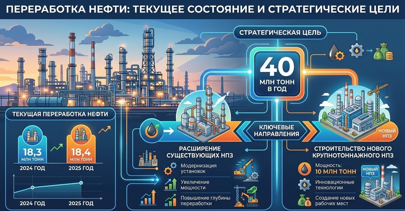 Казахстан усиливает развитие нефтепереработки: мощности  доведут до 40 млн тонн в год
